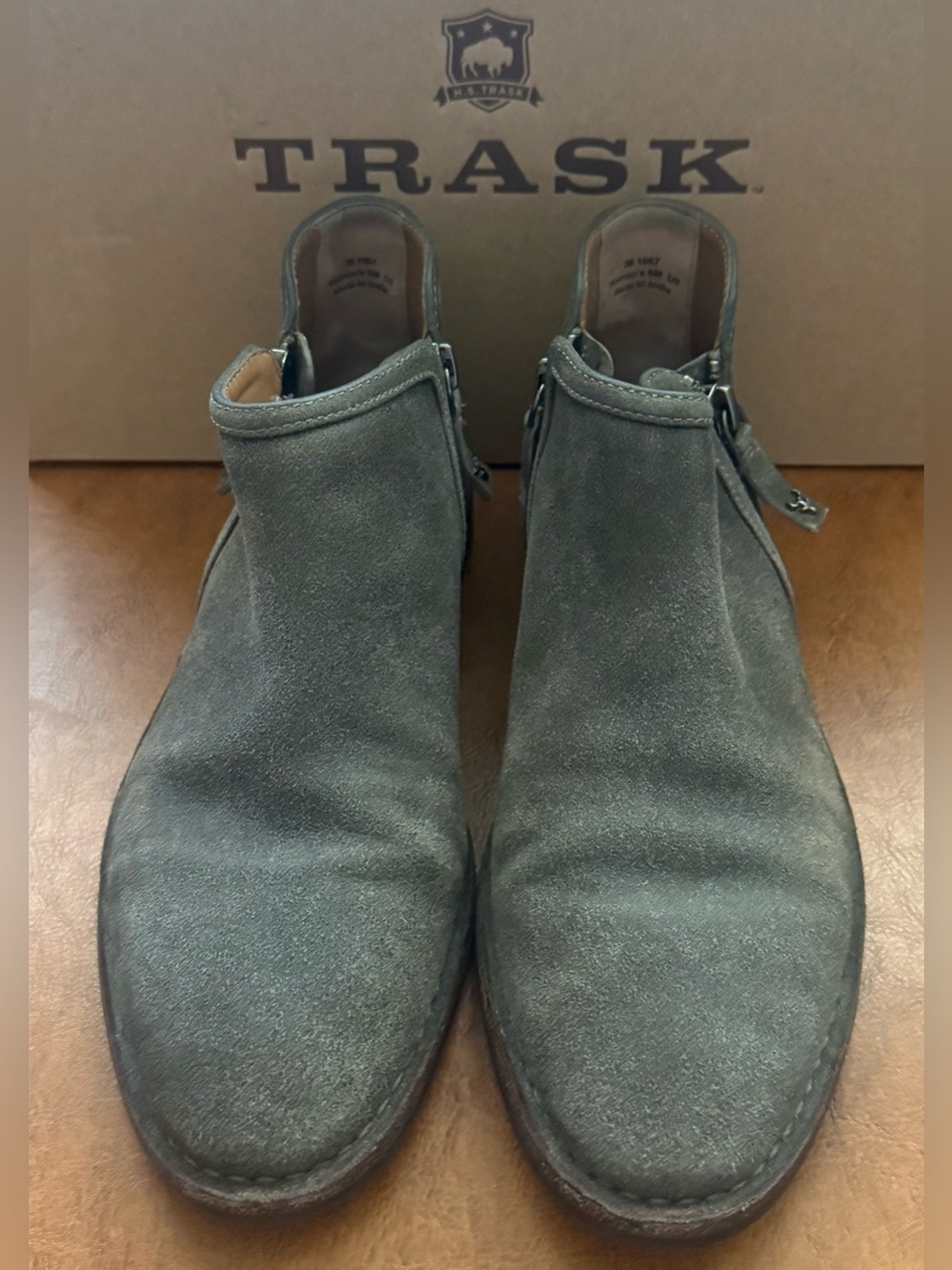 Trask Aubrey Ankle Booties Womens 6M Gray Distressed Italian Kid Suede Zip EUC - Picture 4 of 9